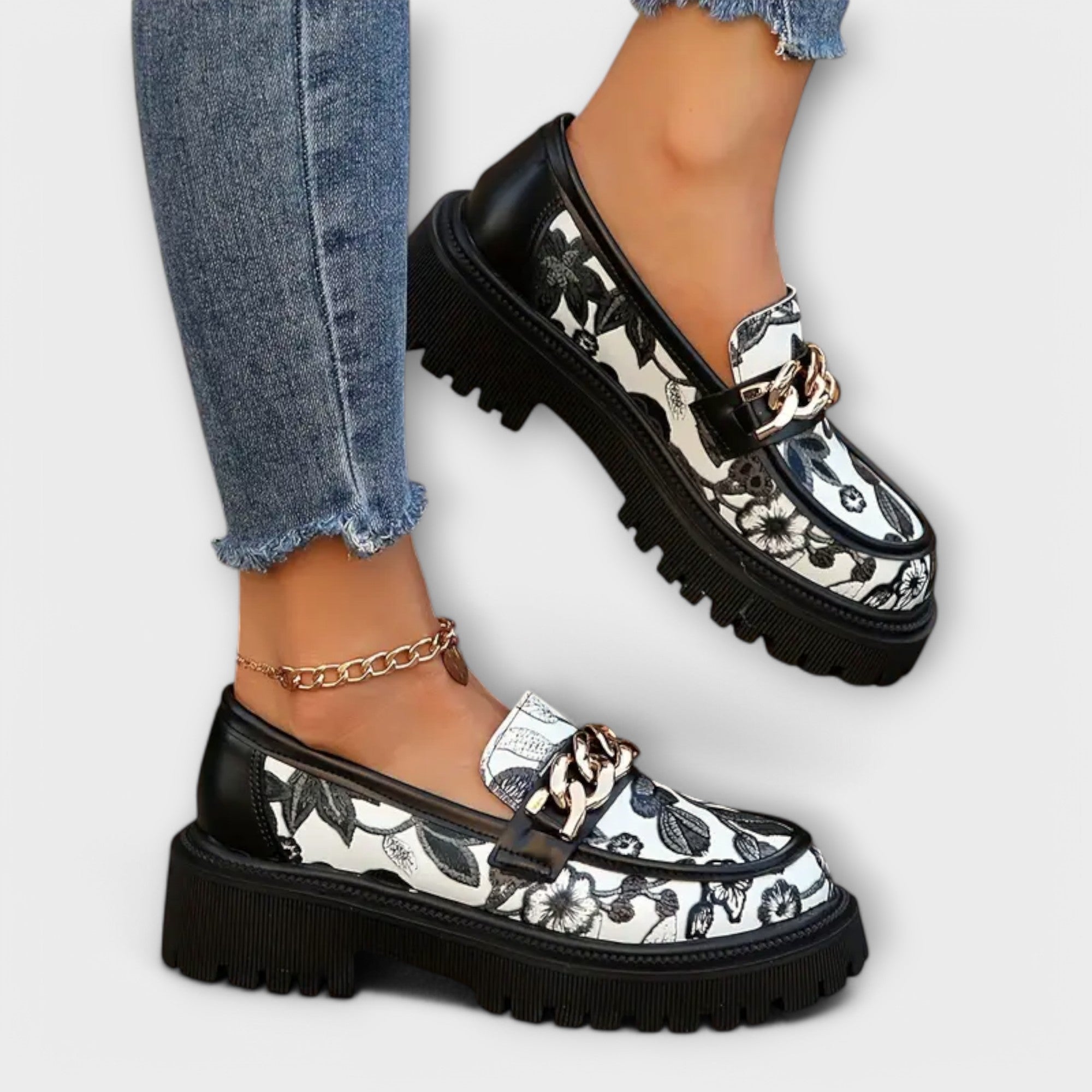 Amira | Mocassini Retro con Motivo Floreale