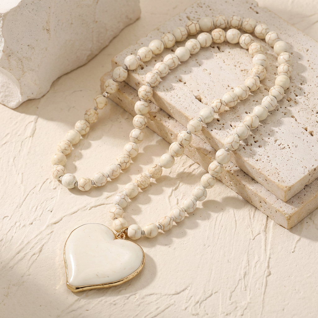 Collana con perline e cuore in gemma turchese