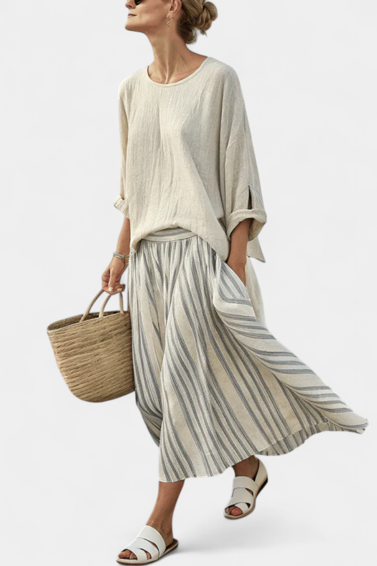 Aurora – blusa comoda e gonna midi a righe