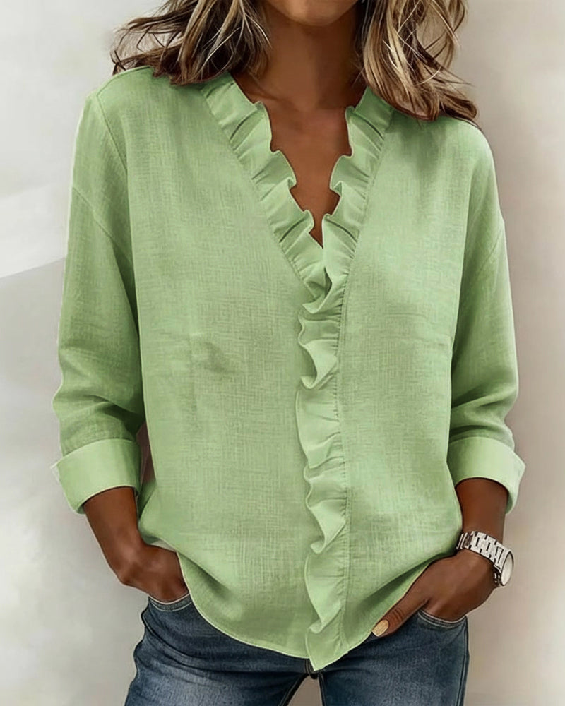Birute - Elegante Camicetta a Maniche Lunghe Con Scollo a V