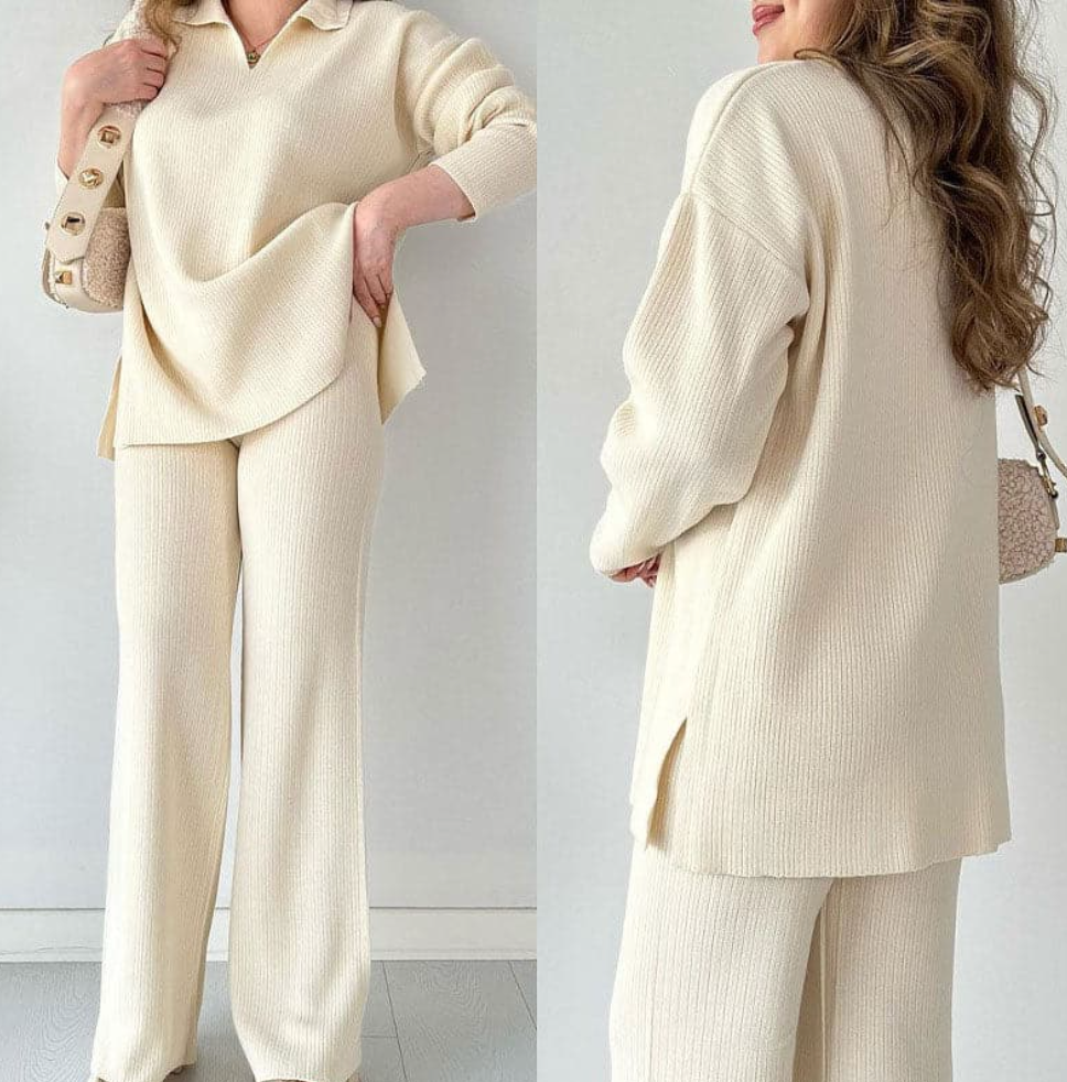 Giulia | Completo casual in maglia con scollo a V e spacchi laterali