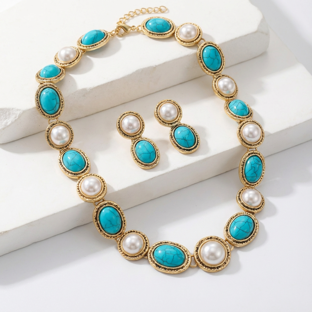 Set statement in oro antico con turchese e perla