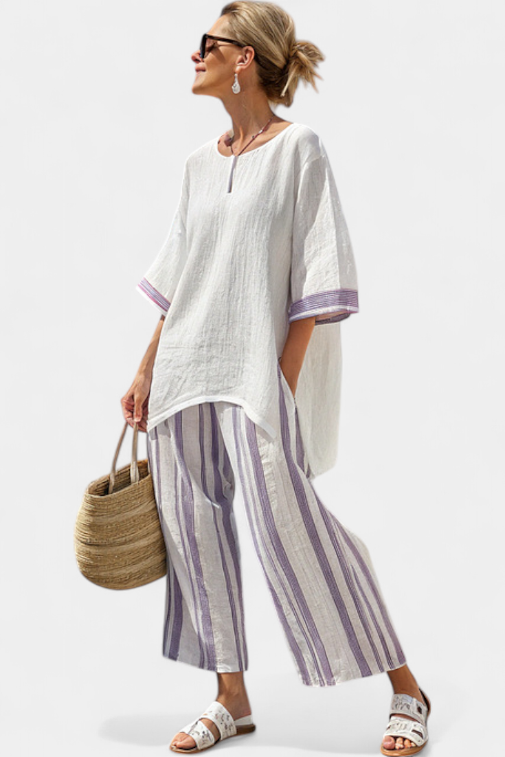 Allegra – camicetta comoda e pantaloni a righe in bambù