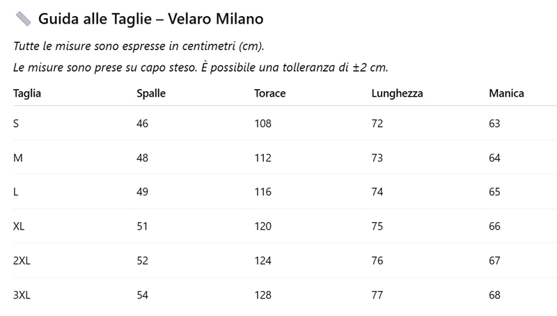 Tabella delle taglie