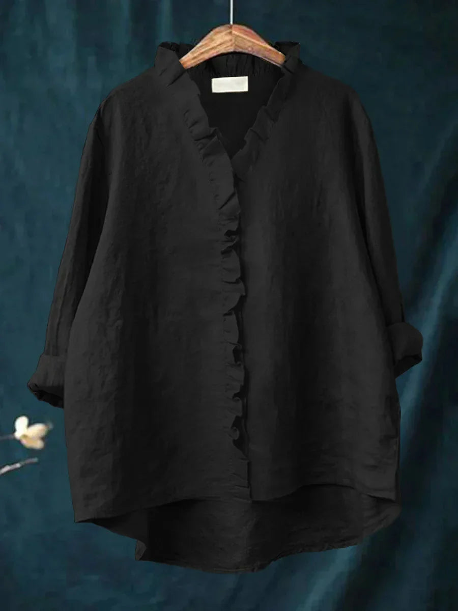 Sanela - Camicia Casual con Volant in Cotone e Lino