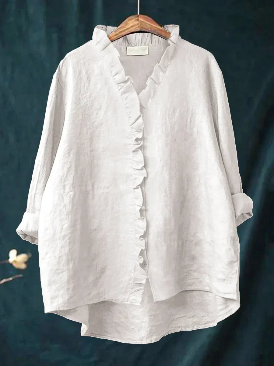 Sanela - Camicia Casual con Volant in Cotone e Lino