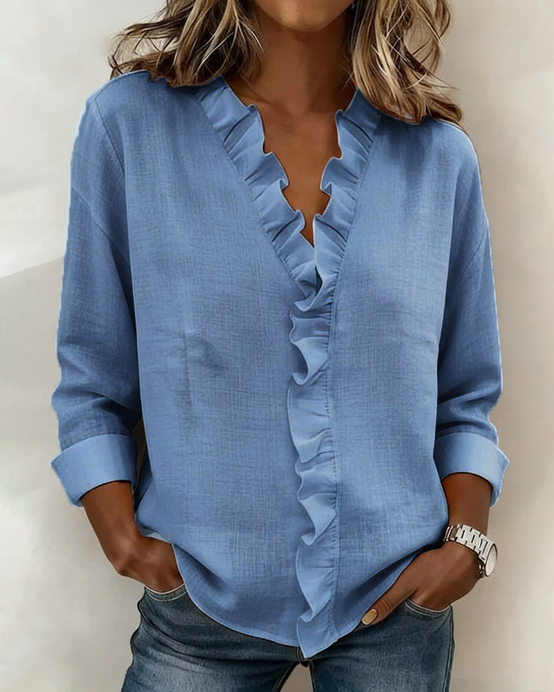 Birute - Elegante Camicetta a Maniche Lunghe Con Scollo a V