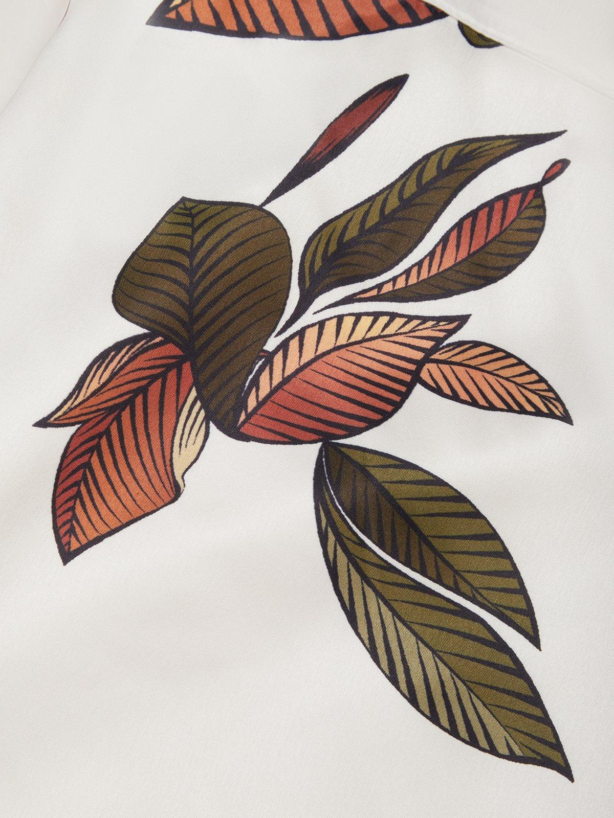 Abito | Midi A Tubino In Raso Con Maniche Corte E Motivo A Foglie Bianche